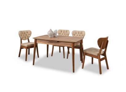 Ensemble de salle à manger de luxe Beige avec 4 chaises Chesterfield neuves.