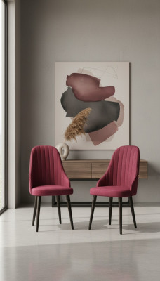 Chaise rose clair en bois sur des pieds noirs pour la salle à manger nouveau modèle