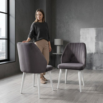 Chaise de salle à manger moderne grise à un seul siège avec pieds en bois. Chaises de meubles de luxe.