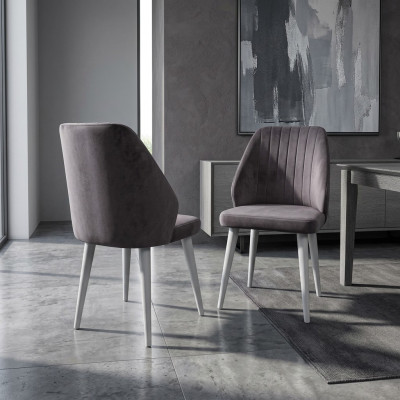Chaise de salle à manger moderne grise à un seul siège avec pieds en bois. Chaises de meubles de luxe.