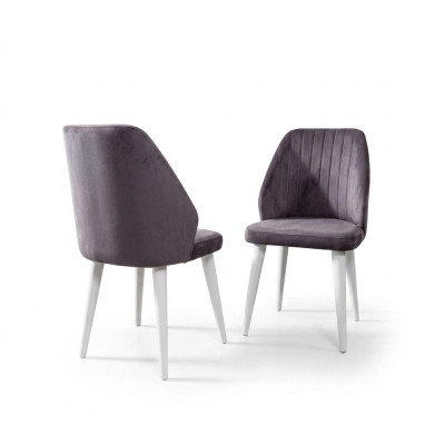 Chaise de salle à manger moderne grise à un seul siège avec pieds en bois. Chaises de meubles de luxe.