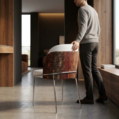 Chaise de salle à manger originale avec couleur blanche sur des jambes en acier inoxydable pour votre salle à manger.