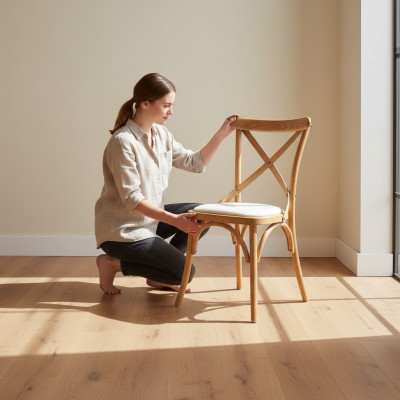 Une chaise en bois avec un siège doux et un dossier rond pour votre salle à manger