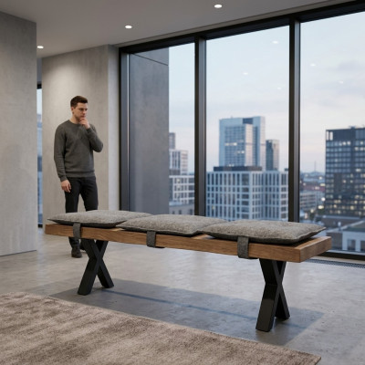 Banc en bois design moderne avec siège rembourré pour salle à manger