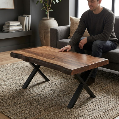 Table basse en bois sur pieds noirs pour votre salon modèle de design original