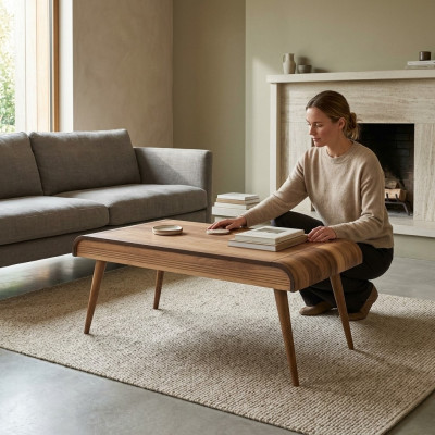 Table basse en bois sur pieds en bois pour votre salon Modèle design original neuf