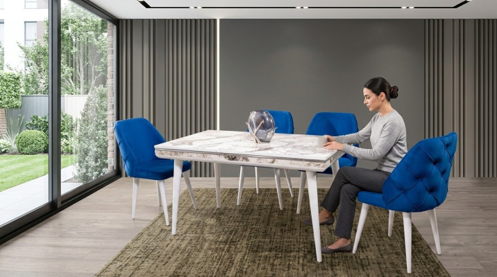 Meubles de salle à manger 4x chaises Mobilier de designer de luxe Bleu