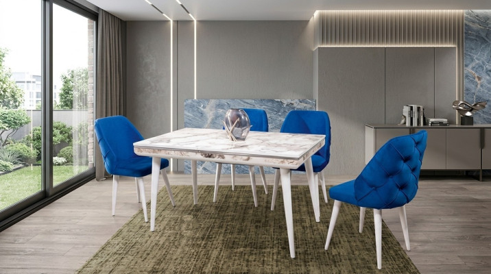 Meubles de salle à manger 4x chaises Mobilier de designer de luxe Bleu