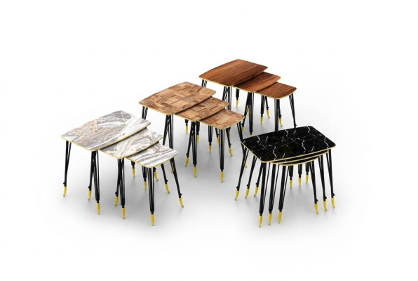 3 tables basses de luxe sur des pieds noirs en acier inoxydable pour votre salon