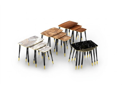3 tables basses de luxe sur des pieds noirs en acier inoxydable pour votre salon