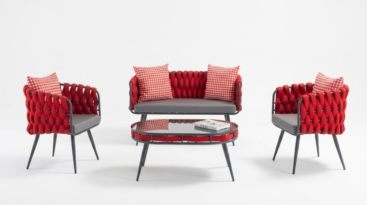 Red Garden Suite Mobilier de luxe pour la salle à manger Table Canapé Patio Canapé 4 pièces
