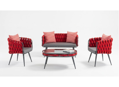Red Garden Suite Mobilier de luxe pour la salle à manger Table Canapé Patio Canapé 4 pièces