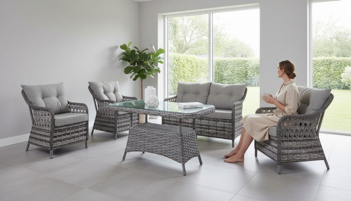 Meubles de jardin modernes ensemble de canapé de luxe table tabouret fauteuil groupe de sièges