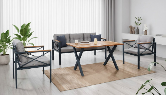 Ensemble de meubles de jardin gris modernes comprenant une chaise, un tabouret et une table pour terrasse (4 pièces).
