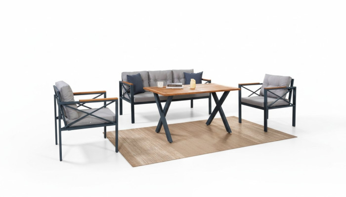 Ensemble de meubles de jardin gris modernes comprenant une chaise, un tabouret et une table pour terrasse (4 pièces).