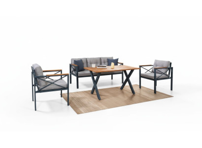 Ensemble de meubles de jardin gris modernes comprenant une chaise, un tabouret et une table pour terrasse (4 pièces).
