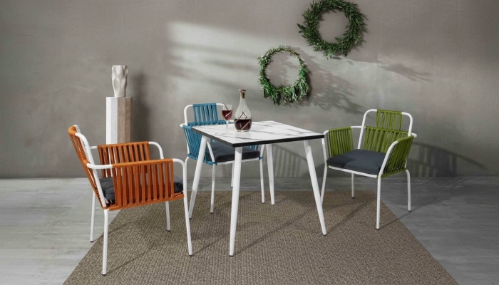 Meubles de salle à manger modernes Terrasses 4x Chaises Meubles en acier inoxydable