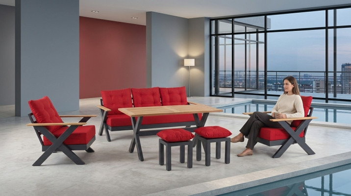 Mobilier de jardin canapé table tabouret canapé fauteuil groupe de sièges véranda n 6 pièces.