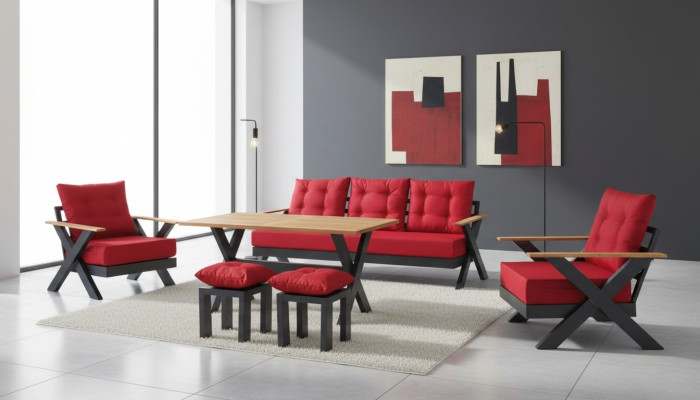 Mobilier de jardin canapé table tabouret canapé fauteuil groupe de sièges véranda n 6 pièces.