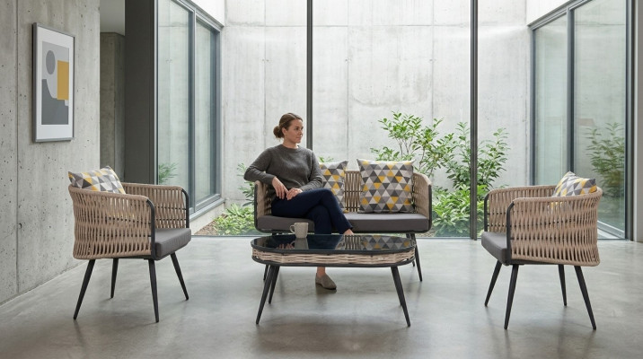 Mobilier de jardin ensemble canapé table tabouret fauteuil véranda groupe de sièges n 4 pièces.