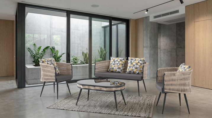Mobilier de jardin ensemble canapé table tabouret fauteuil véranda groupe de sièges n 4 pièces.