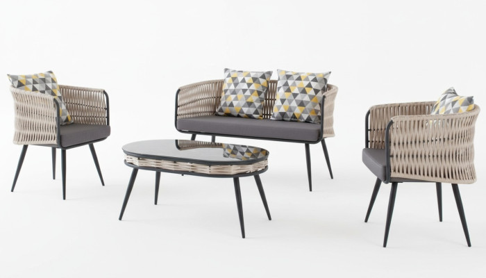 Mobilier de jardin ensemble canapé table tabouret fauteuil véranda groupe de sièges n 4 pièces.