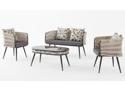 Mobilier de jardin ensemble canapé table tabouret fauteuil véranda groupe de sièges n 4 pièces.