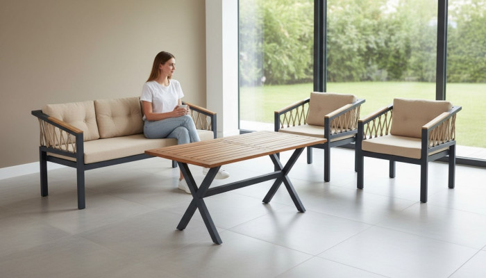 Meubles de jardin Ensemble de canapé Siège Mobilier de terrasse Table de patio Canapé Canapé Ensemble de 4 pièces