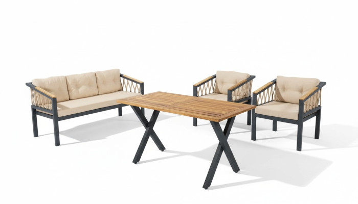 Meubles de jardin Ensemble de canapé Siège Mobilier de terrasse Table de patio Canapé Canapé Ensemble de 4 pièces