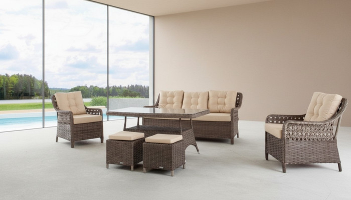 Meubles de jardin ensemble canapé table fauteuil groupe de siège véranda tabouret 6 pièces.