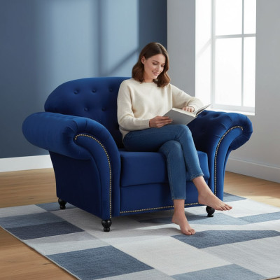 Fauteuil bleu Chesterfield canapé 1 place Canapé Fauteuil bleu Meubles