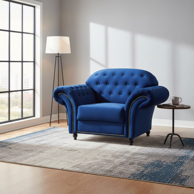 Fauteuil bleu Chesterfield canapé 1 place Canapé Fauteuil bleu Meubles