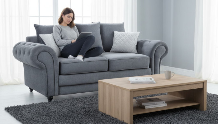 Canapé Chesterfield gris Tissu d'ameublement Canapés Deux places