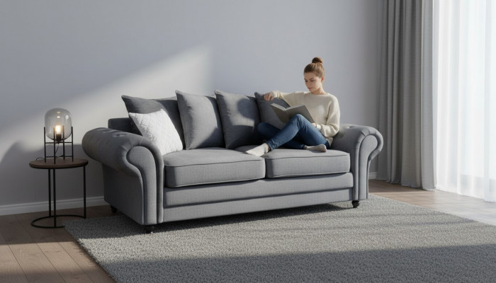 Canapé trois places en tissu velours Canapé tissu sofa 218cm Canapé