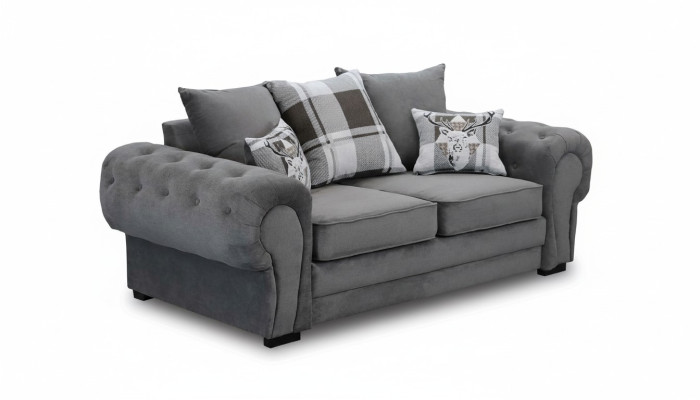 Canapé Chesterfield gris, tissu d'ameublement pour canapés, canapés, textiles de conception.