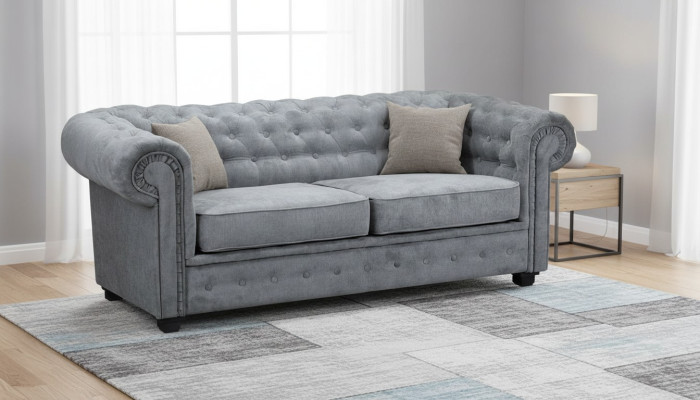 Grise Chesterfield Canapé Rembourrage Meubles Canapés Deux Places Canapés Tissu Textile