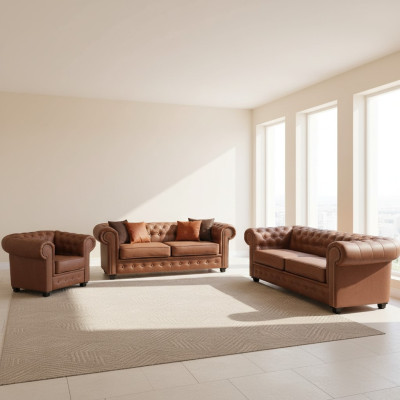 Ensemble de canapés Chesterfield 3+2+1 Salon Mobilier Canapé Suite Tissu Textile