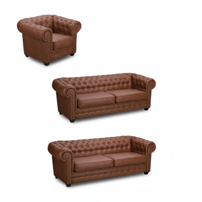 Ensemble de canapés Chesterfield 3+2+1 Salon Mobilier Canapé Suite Tissu Textile