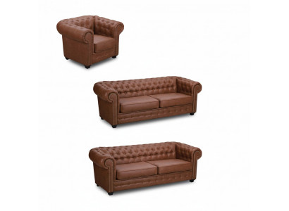 Ensemble de canapés Chesterfield 3+2+1 Salon Mobilier Canapé Suite Tissu Textile