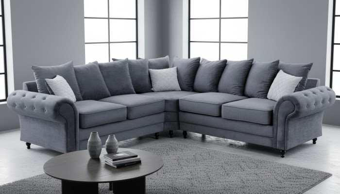 Canapé d'angle moderne Style de canapé Gris Revêtement de canapé en tissu Mobilier en forme de L-Literie