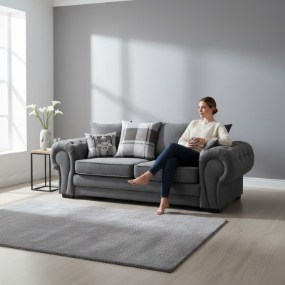 Ensemble de canapés 3+2+1 Chesterfield-Mobilier de salon Textile de style italien.