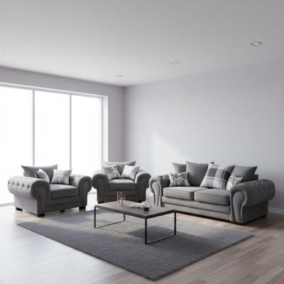 Ensemble de canapés 3+2+1 Chesterfield-Mobilier de salon Textile de style italien.