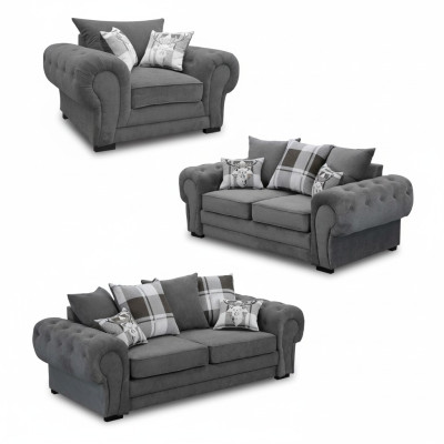 Ensemble de canapés 3+2+1 Chesterfield-Mobilier de salon Textile de style italien.