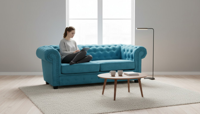 Canapé 2 places Design Rembourrage en tissu turquoise Siège Sofas Confort Nouveaux