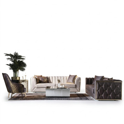 Canapé moderne en acier inoxydable trois places fauteuil meubles de salon