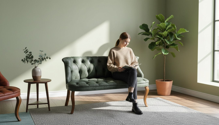 Canapé Chesterfield vert deux places en simili cuir pour salon