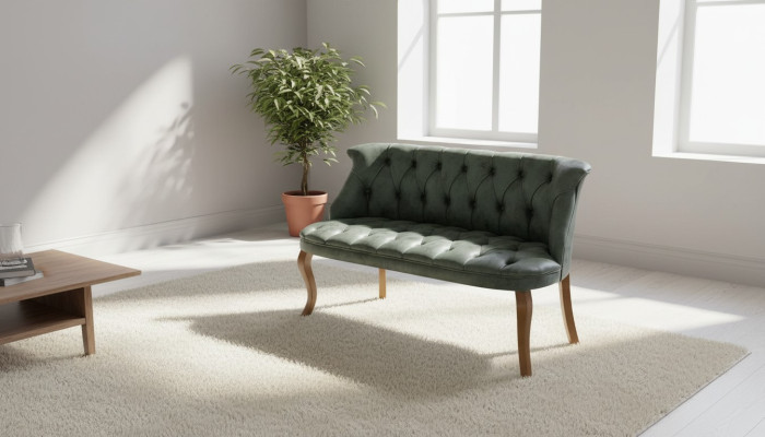 Canapé Chesterfield vert deux places en simili cuir pour salon