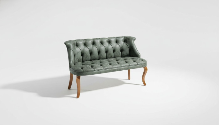 Canapé Chesterfield vert deux places en simili cuir pour salon
