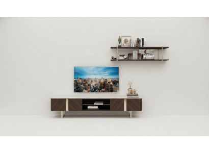 Unité murale moderne Étagère armoire Systèmes muraux de salon Support TV Marron