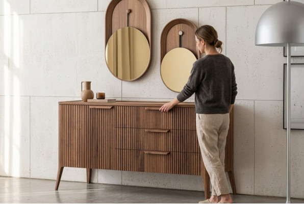 Noyer naturel - Commode en marbre noir Toros Mobilier de luxe pour salon